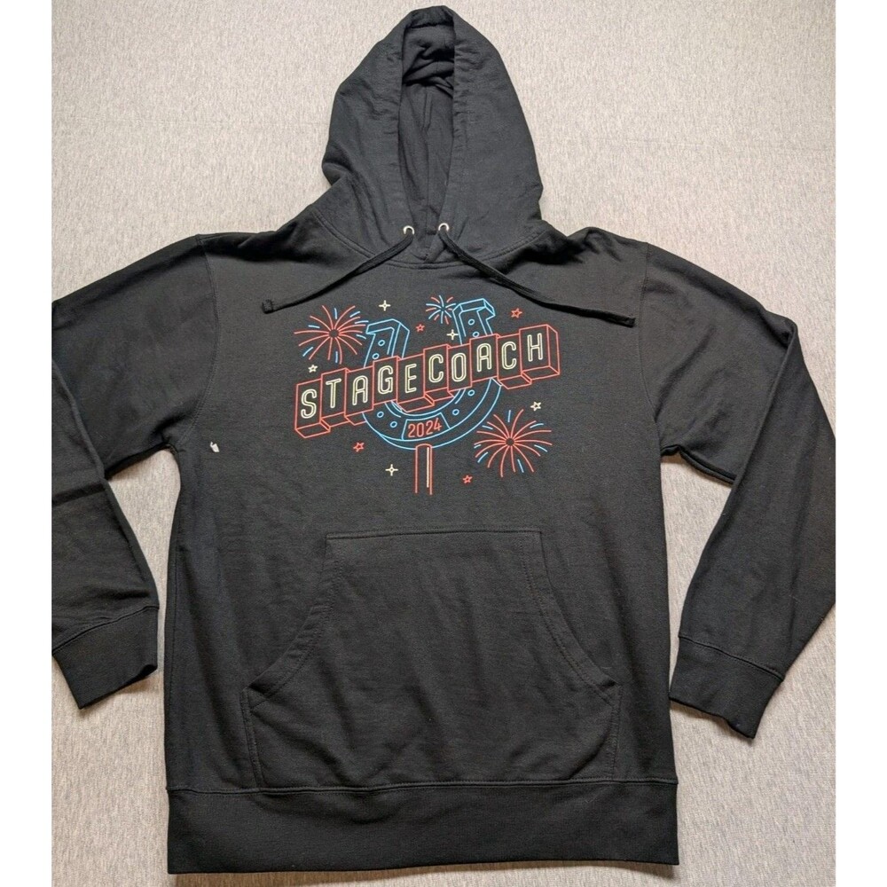 Men's Stagecoach Hoodie Black Spell-Out Double Logo Country Western Festival Med